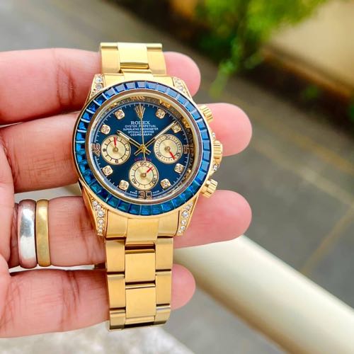 Rlx Daytona Diamond Gold Blue Mens Watch