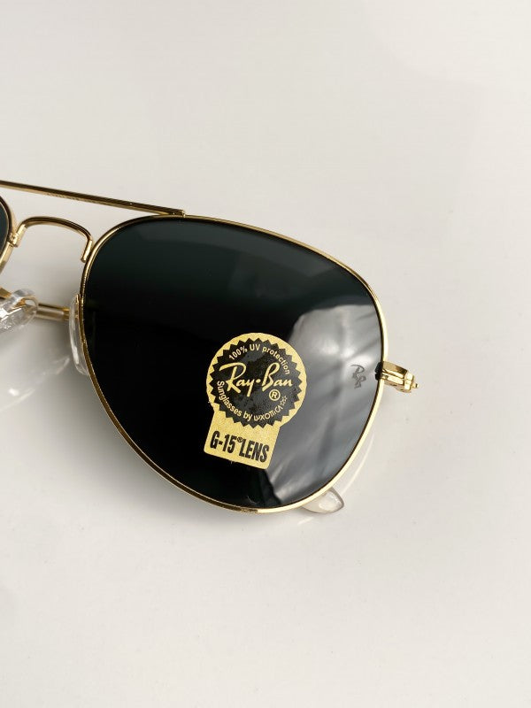 Branded Rb Gold Black Aviator Sunglasses (With Original Kit)