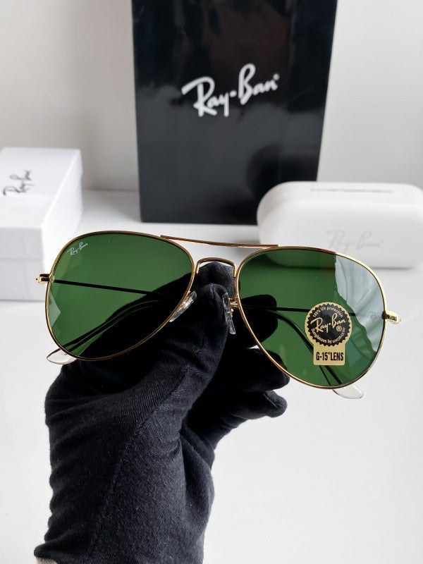 Branded Rb Gold Green Aviator Sunglasses (With Original Kit)