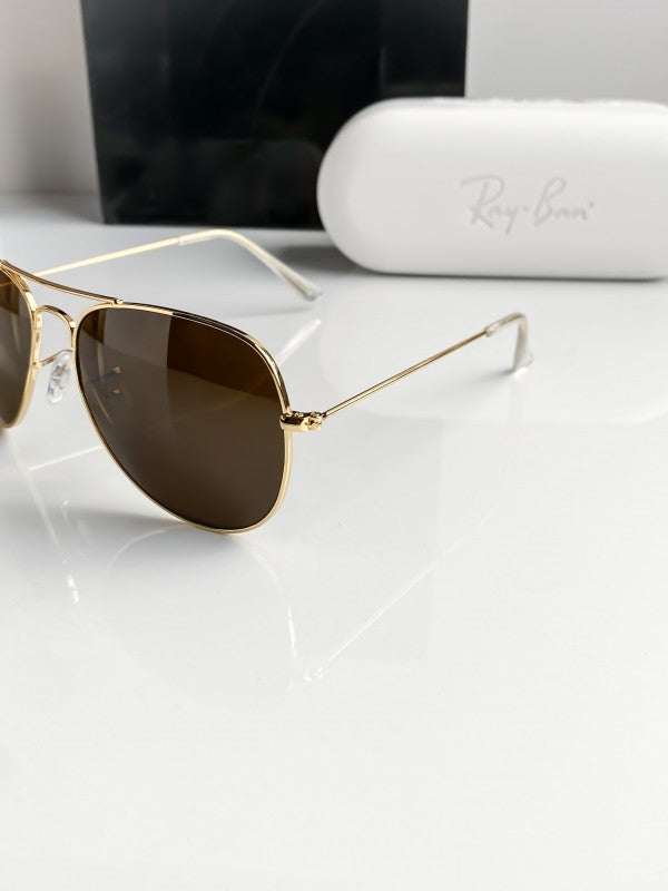 Branded Rb Gold Brown Aviator Sunglasses Bt (With Original Kit)