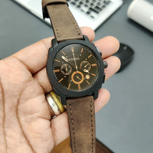 Fossil Machine Mid-Size Chronograph Brown Leather Watch