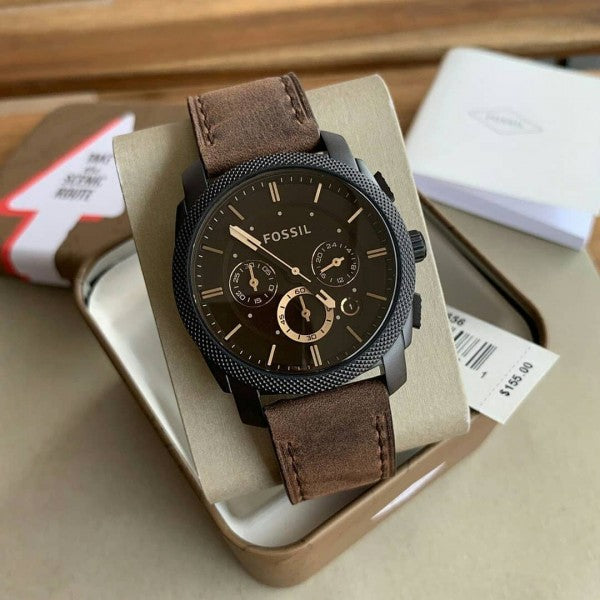 Fossil Machine Mid-Size Chronograph Brown Leather Watch